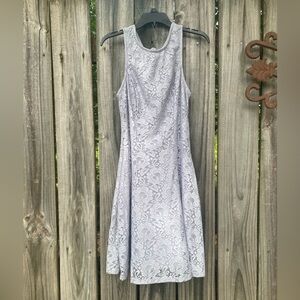 Speechless Grey, sleeveless dress, fully lined with lace overlay.